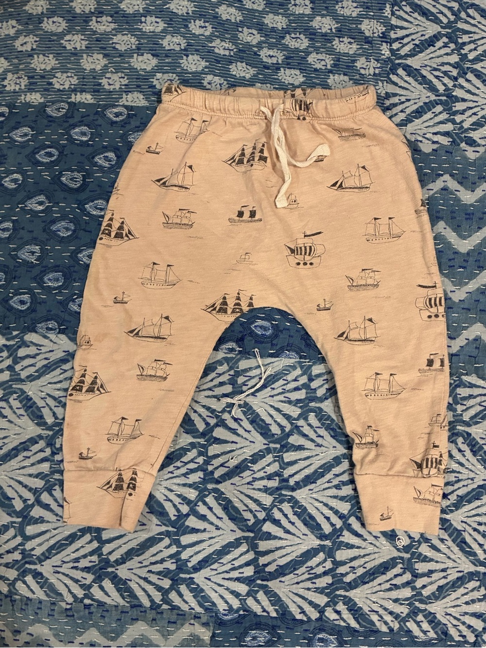 Rylee + Cru Neutral Sailboat Joggers with Navy Print